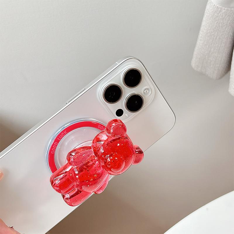 Bear Mobile Phone Holder Gold Foil Solid Color Transparent Retractable Lazy Magnetic Desktop Holder Back Sticker Stable Portable