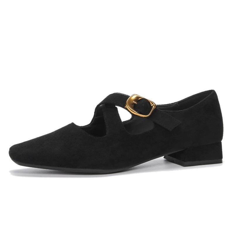 High Sense Low Heel Shoes Light ** Fork Belt Women's Fashion Suede Leopard Print Single Shoes, Square Head Thick Heel Mary Jane Shoes