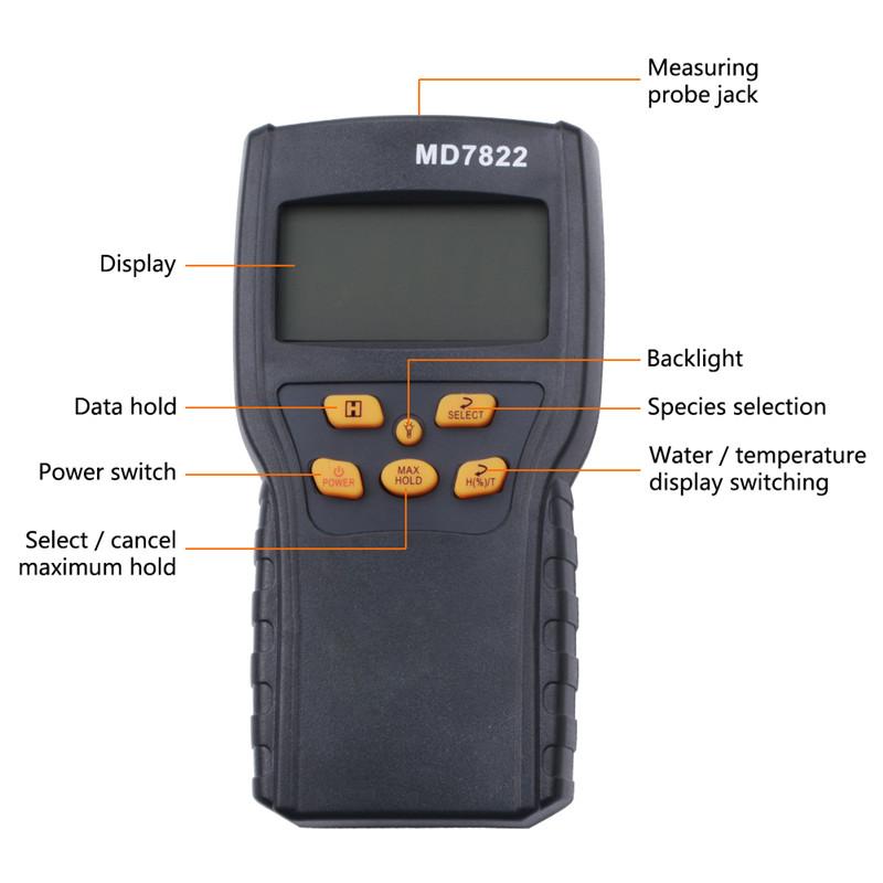 MD7822 Grain Moisture Meter LCD Digital Hygrometer Contains Corn Wheat Humidity Tester Moisture Content Detector for Grain
