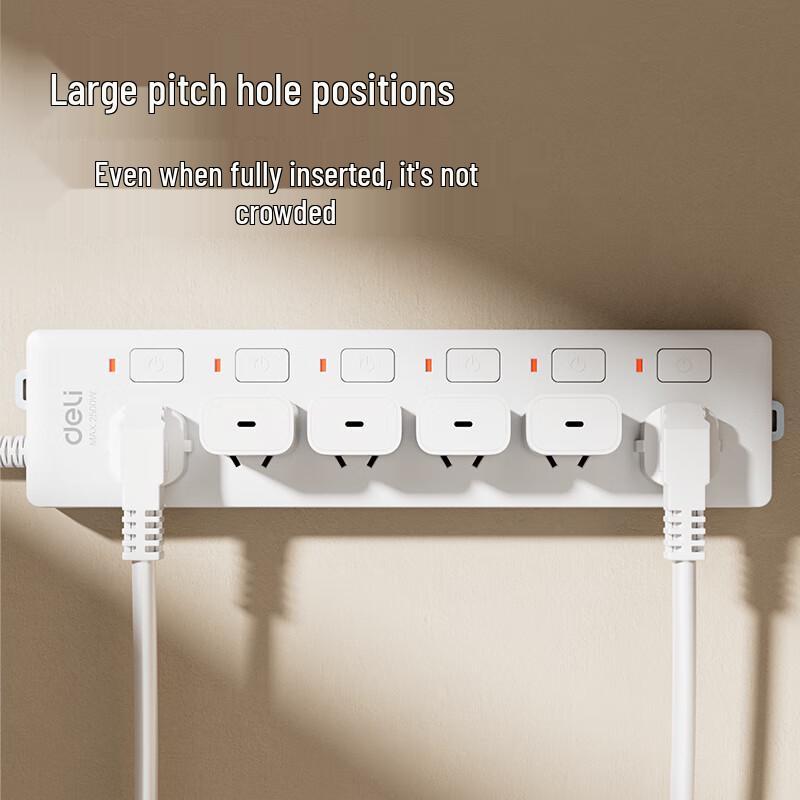 Deli 6-Outlet Power Strip with Independent Switches CN plug (adapter included)