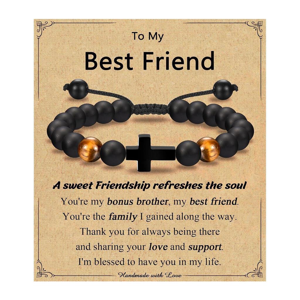 Adjustable Crosses Bead Bracelet for Boys Christening Confirmation Communion Gifts With Gifts Box Godson Son Grandson