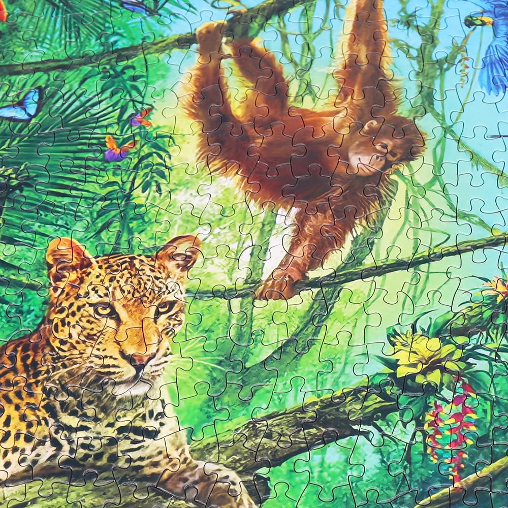 Jigsaw Puzzles for Adults 1000 Piece - Every Piece Is Unique - Precise Interlocking Tropical Forest Animals Thick Sturdy Cardboard Family Game Puzzle