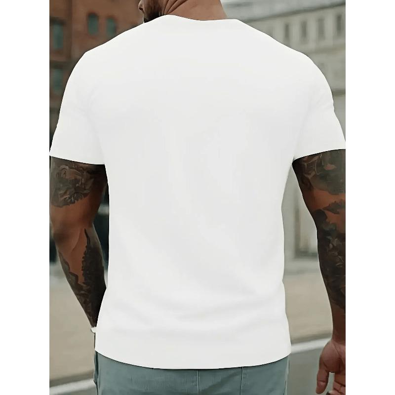 Men's Cyrillic & English Bilingual Alphabet Graphic T-Shirt , Lightweight Summer Casual Round Neck Tee, Machine Washable Regular Fit for Casual Attire