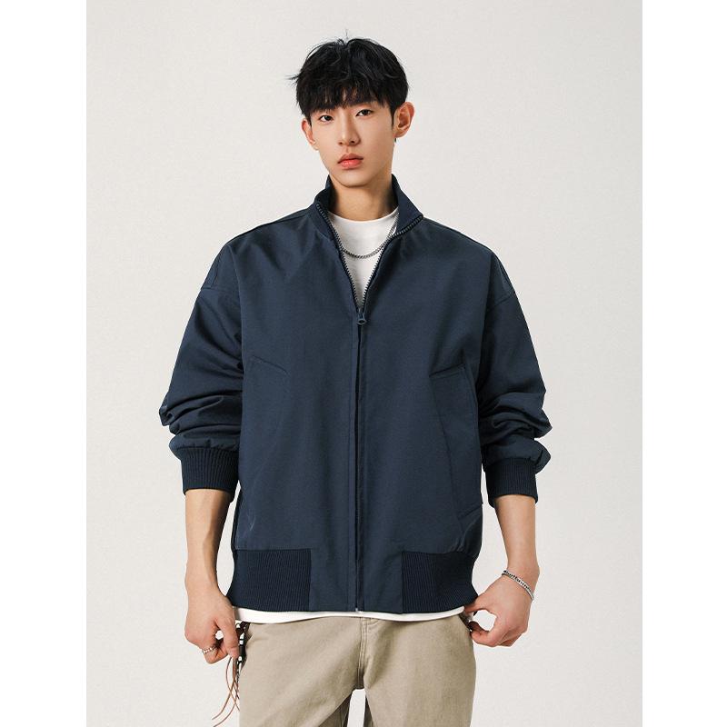 High Street Men s Retro Bomber Jacket - Stand Collar, Trendy & Versatile Baseball Outerwear for Spring and Autumn 4XL (185-205 Jin)