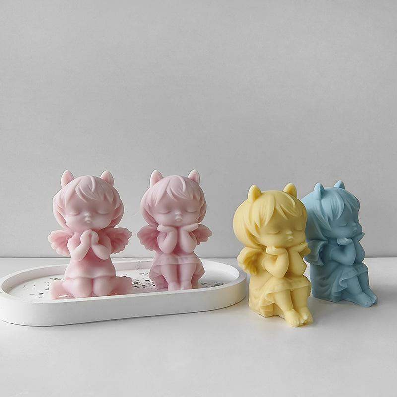 3D Prayer Angel Plaster Doll Silicone Mold Handmade Aroma Candle Gypsum Form Mould Soap Soy Wax Candle Making Supplies