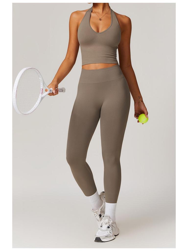 Europäische & Amerikanische High-Waist Po-Liftende Yogahose - Gerippter Bund Bauchkontrolle Fitness- & Laufleggings für Damen