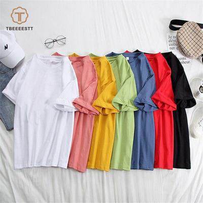 TBEEEESTT Women Cotton T-Shirt Summer Oversized Solid Tees Candy Color Loose Tops