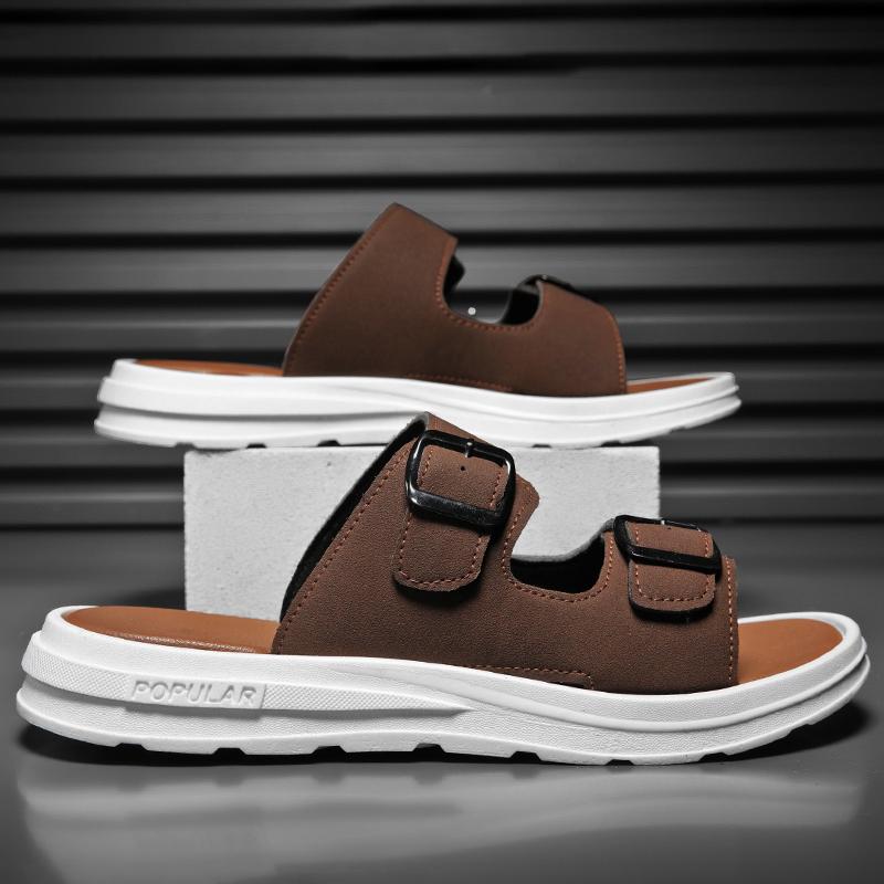 

Мужские кожаные сандалии Летние универсальные туфли для мальчиков Шлепанцы Мягкие сандалии Мужские домашние тапочки Удобная обувь для улицы, пляжа, отпуска 46 шоколадный