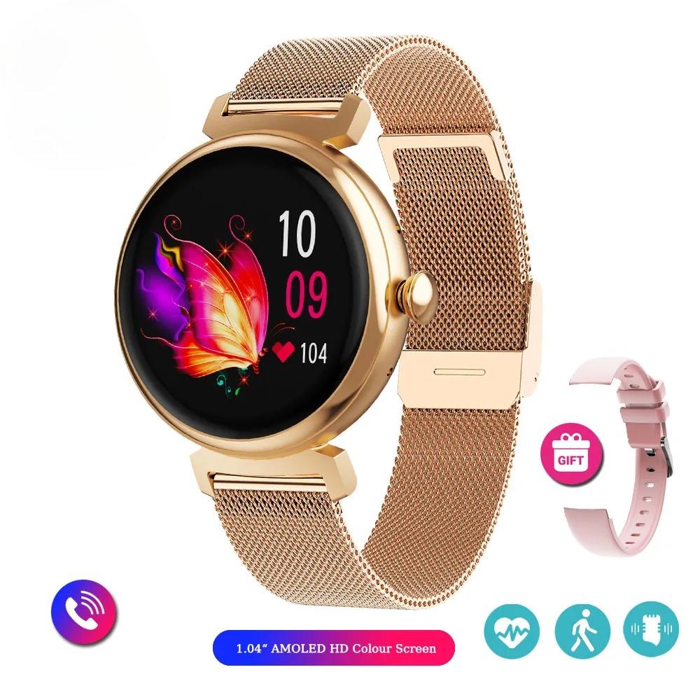 Bluetooth Call Smart Watch Screen Always Display 1.04 Inch  Screen Fashion Ladies Smartwatch Metal Body Small Screen Watch