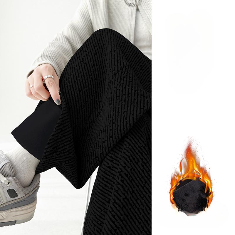 Striped Wide-leg Pants Women's Autumn and Winter Velvet Thickened Retro Atmosphere Lazy and Drape Casual Trousers