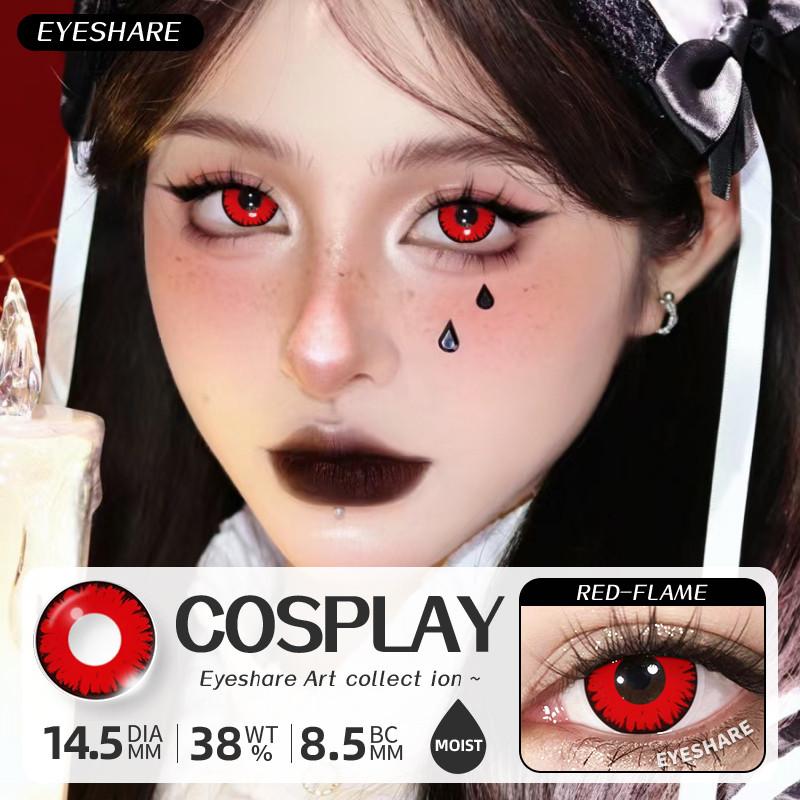 Eyeshare 1 Pair Red Cosplay Contact Lenses for Eyes Halloween Eye Makeup Lens Crazy Cosplay Party Accessories