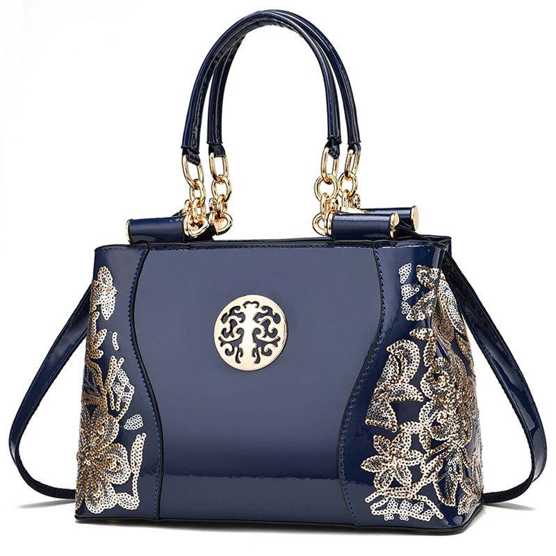 

Женские сумки в китайском стиле в стиле ретро, модная вышивка пайетками, высокая чувствительность, женская сумка через плечо из искусственной кожи, большая вместимость, портативная сумка через плечо для подарка маме сапфировый