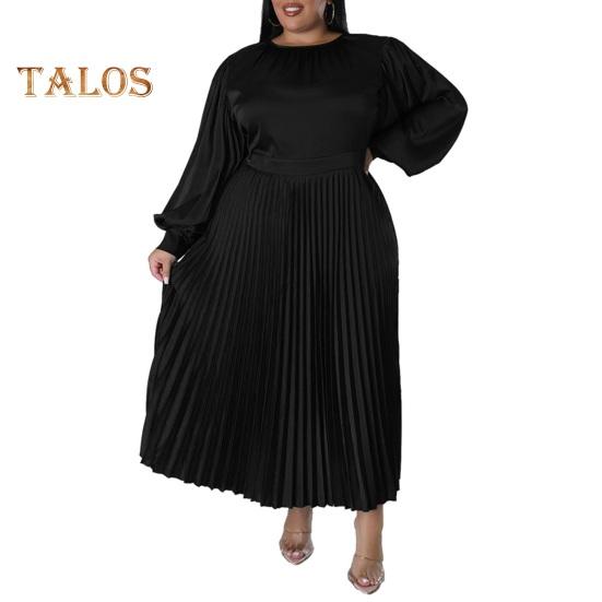 

Женское платье с круглым вырезом и рукавами-фонариками, длинное платье большого размера с высокой талией и плиссированным подолом, гладкое длинное платье XXXXXL чёрный