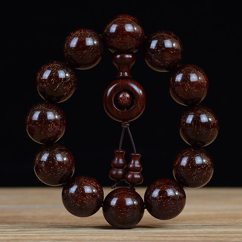 Zambia Blood Sandalwood Beads Bracelet: High-Density Small-Leaf Red Sandalwood with Gold Star Design, Prayer Beads.