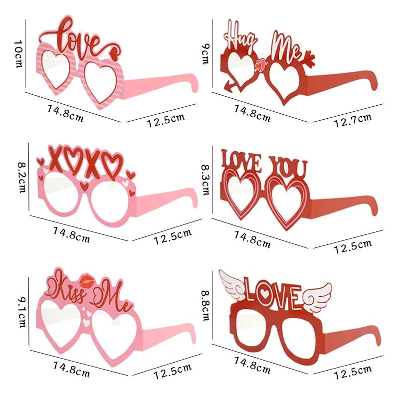 6Pcs/Set Valentine'S Day Photo Booth Props Wedding Diy Photo Prop Valentines Day Party Decoration Souvenir Supplies Glasses