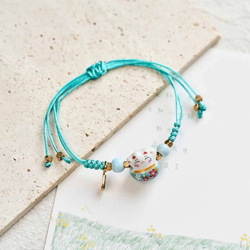 Популярный керамический браслет  Счастливый кот  из Цзиндэчжэня, антикварный, популярный, универсальный, плетеный вручную шнур, для женщин