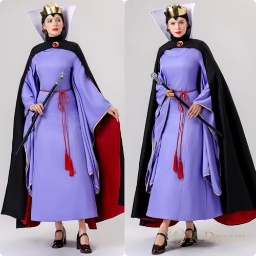 R-Dream Snow White Wicked Queen Cosplay Villain Costume for Halloween, Women's Dress with Crown and Cape, Plus Size (Small)