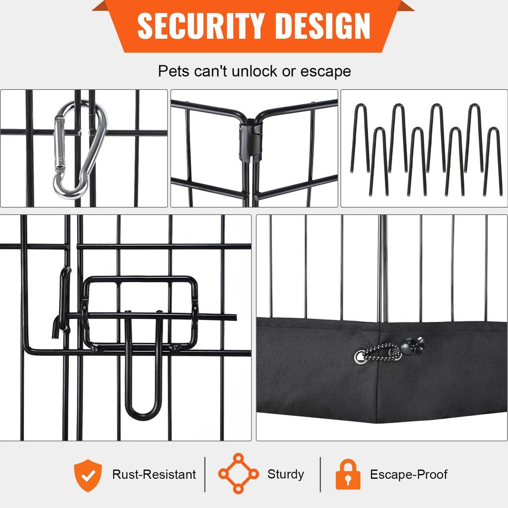VEVOR Dog Playpen, 8 Panels Foldable Metal Dog Exercise Pen with Top Cover and Bottom Pad, 61 Cm H Pet Fence Puppy Crate Kennel