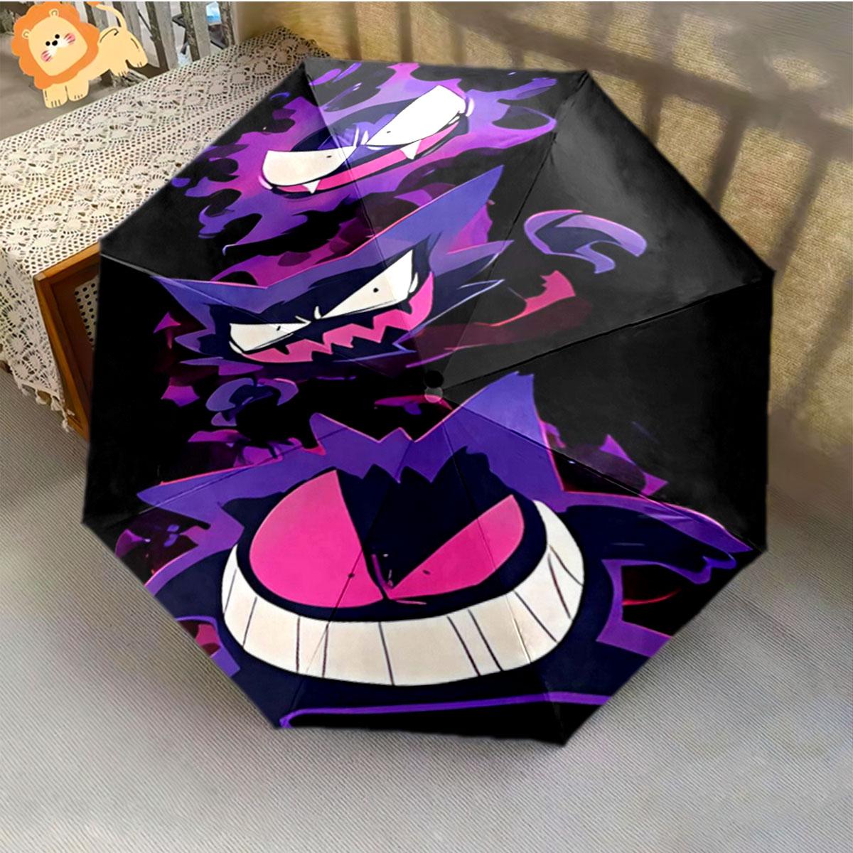 Pokemon Gengar Umbrella Anti-UV Sun Protection Windproof Folding Umbrella for Daily Life (as the picture,iron&8K)