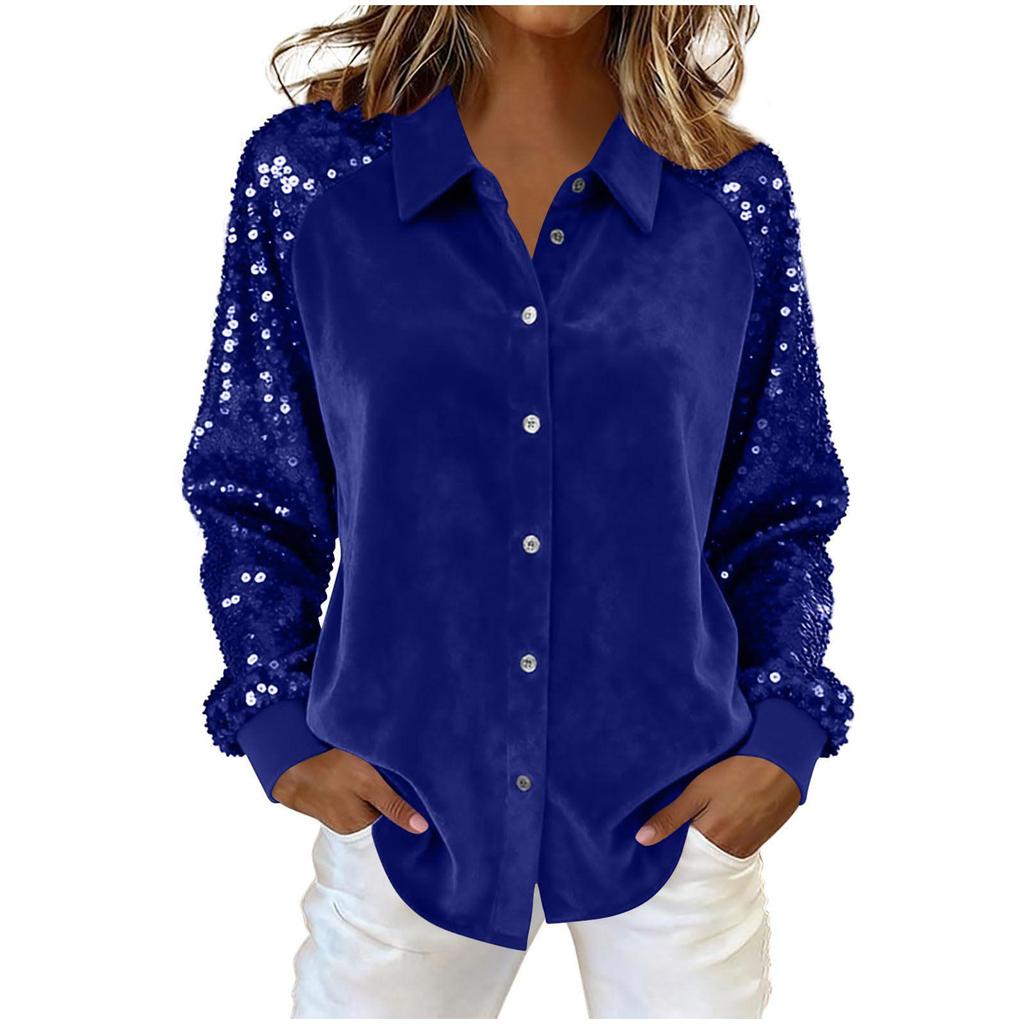 Haut Européen en Velours pour Femme avec Patchwork Manches à Sequins, Collection 2025