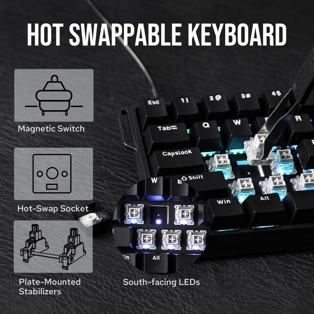 EPOMAKER AULA WIN60 HE Magnetic Switch Gaming Keyboard with Adjustable Actuation 32g Actuation English 8000 Hz Polling SnapKeys Hot for FPS Detachable
