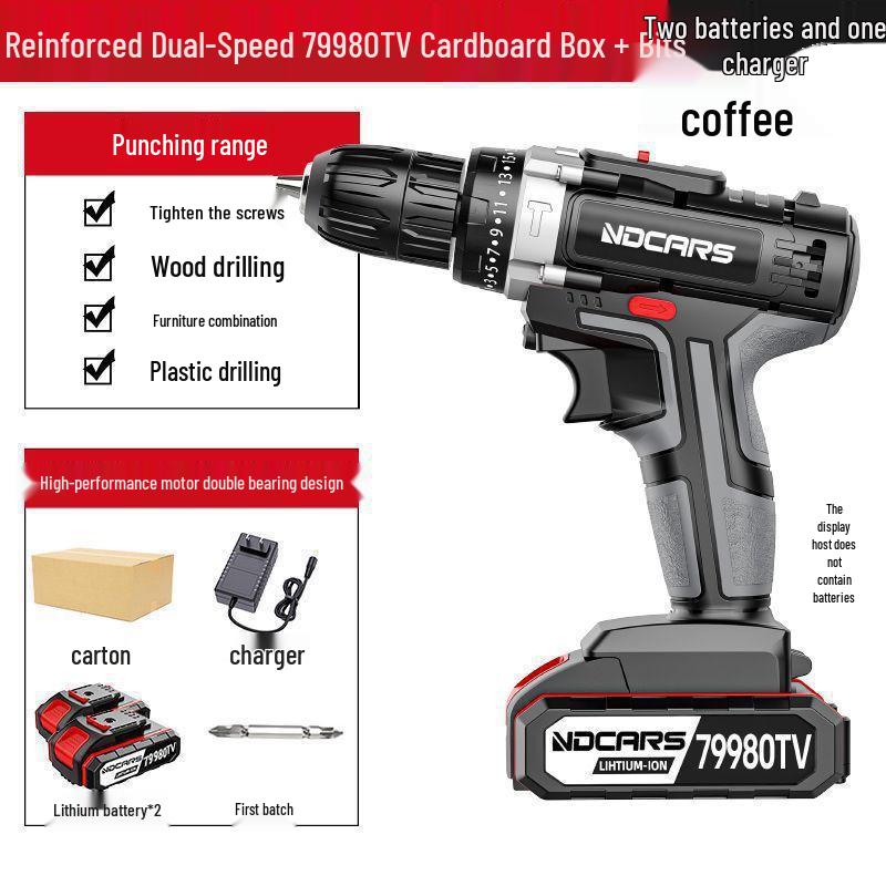 Dual Speed Industrial-Grade Cordless Impact Drill, Rechargeable Electric Screwdriver with Lithium Battery for Household and Multifunctional Use