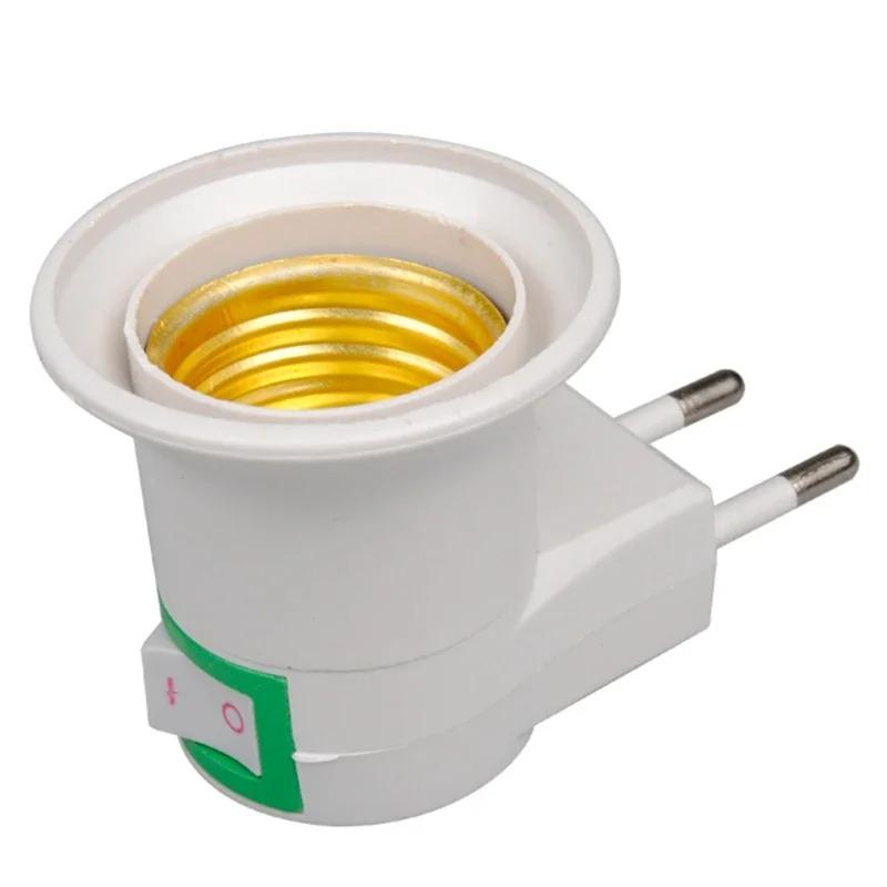 

E27 EU Plug Socket Bulb Socket Adapter Converter 250V 6A White Night Light, with Power Switch Control Switch Convenient