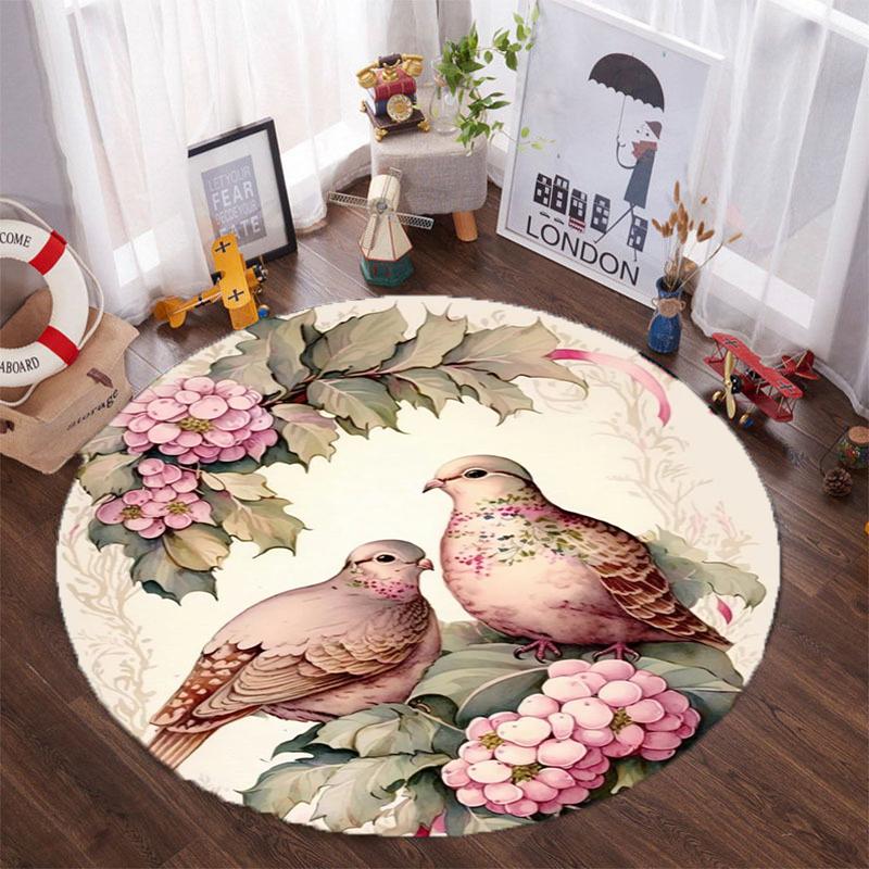 Beautiful Flowers Bird Round Rug Soft Thickened Kitchen Floor Mat Waterproof Non-slip Oil-proof Floor Mat Runner Rug