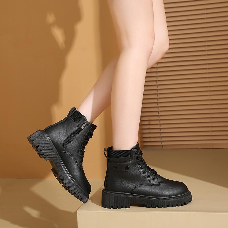 Hot Sale Platform Boots 2024 Winter Warm Women's Ankle Boots Korean Versitile Side Zip Lady Shoes Fashion Round Mid-heels Botas