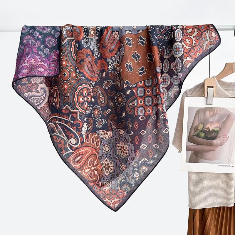 Chinese Style Peony Velvet Square Scarf 91 Women's Spring and Autumn Silk Scarf Shawl Two-color Different-faced Scarf Mother Gift