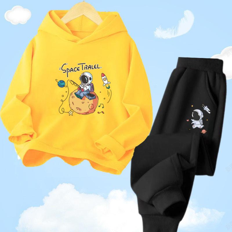 Children's Spring Autumn Funny Astronaut Printed Hoodies Set Pullover Children's Suits Hoody Sweatshirt Sportswear+Pants 2pc Set