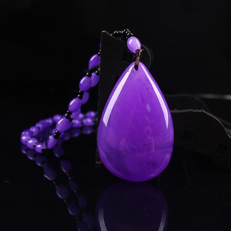 Retro Imitation Amber Necklace For Men And Women Purple Beaded Long Pendant Sweater Chain Mother'S Day Gift
