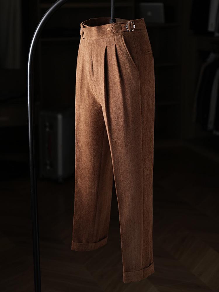 Ruishen Clothing: Heavy Wool High Waist Straight Leg Trousers for Men - Autumn/Winter