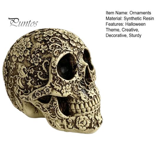 Collectible Art for Secret Rooms Creative Skull Flowers Sculpture, Human Head Skeleton Statue, Halloween Ornaments Home Decor Decor, Prop Indoor
