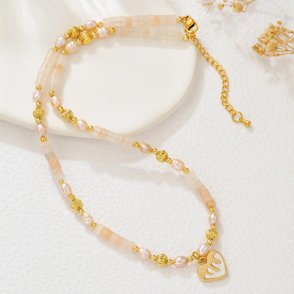 Champagne Freshwater Pearl Necklace & Bracelet Set with Heart Pendant and Crystal Accents, Autumn 2025 Collection