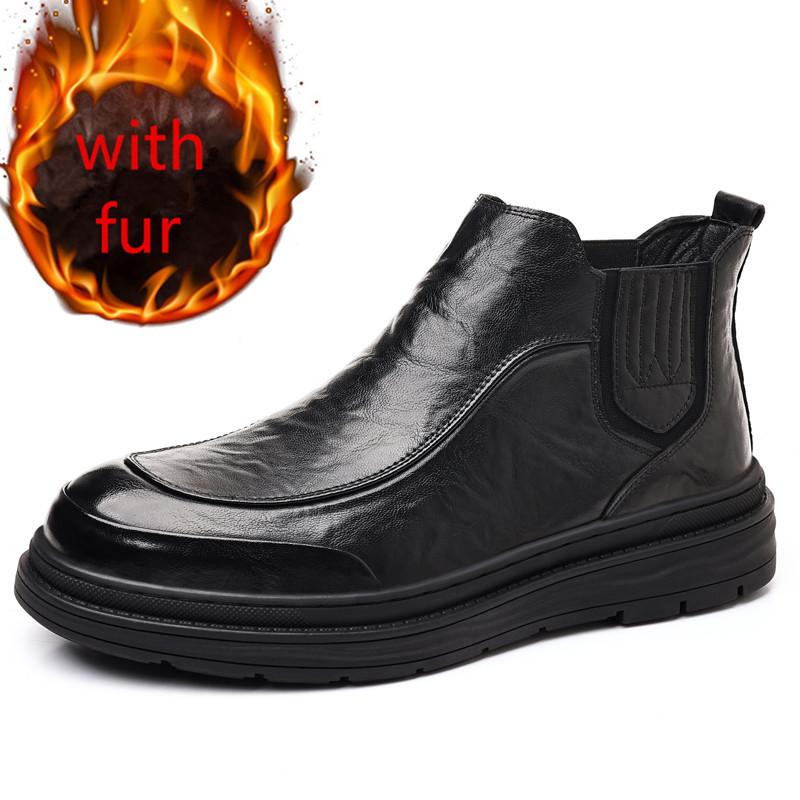 Fashion Man Shoes Classic Business Leather Chelsea Boots Ankle Boots Men Casual British Style Short High-Top Men Cotton Shoes