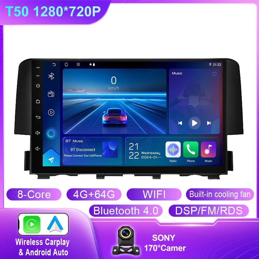 Android 14 Car Radio for Honda Civic 2016 2017 2018 2019 2020 Multimedia Player Carplay Auto GPS QLED Screen Stereo No 2din Din