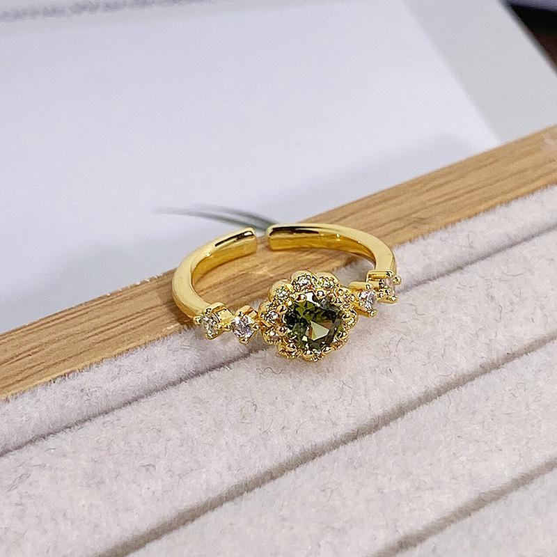 Sunflower Super Flash Fashion Colored Treasure Zir*****Pen Ring Women'S Exquisite Multi-Color Light Luxury Niche Ring