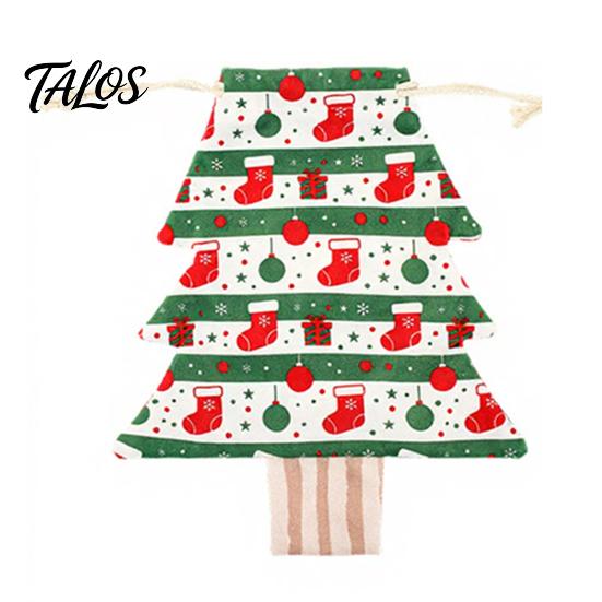 Snowflake Pattern Gift Holders Christmas Tree Shaped Drawstring Bags, Xmas Hanging Treat Sacks, Flannel Decorations Holiday Candy Small Storage