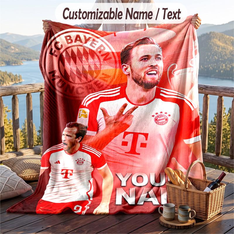 Flannel Blanket Harry Kane Print Custom Name Text Soft Throw for Sofa Bed