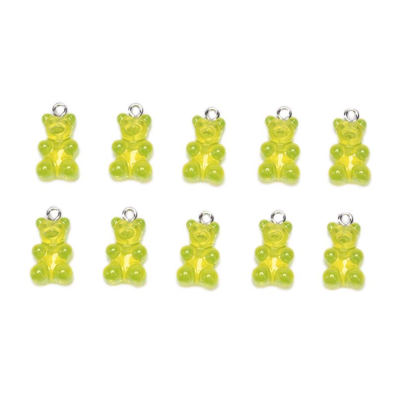 Lot De 16 Pendentifs En Forme D'ours En Gélatine Colorés En Résine - Fournitures D'artisanat Pour La Fabrication De Bijoux, Colliers, Boucles D' Oreilles, 8 Couleurs, 22 X 11 Mm