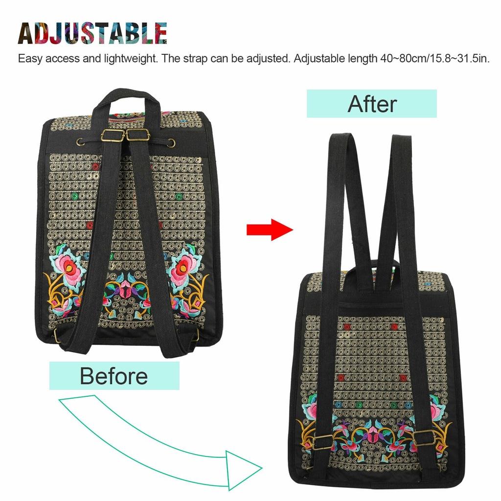Rucsac elegant cu broderie florală, geantă de carte din pânză la modă pentru femei, rucsac de călătorie cu clapă la modă
