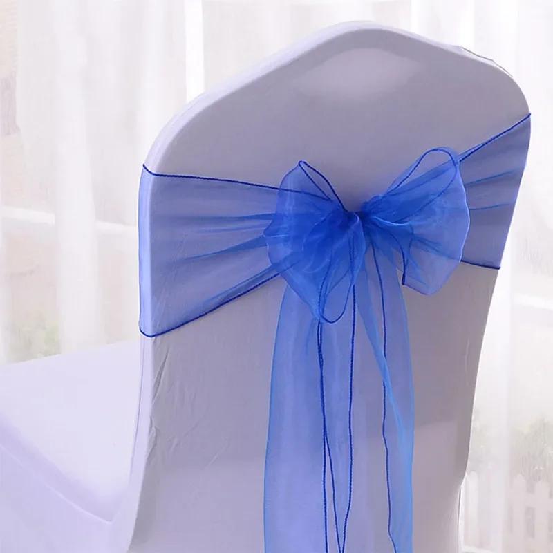 50pcs/100pcs Wedding Chair Sash Ties Crystal Organza Chair Bow Sash Knots For Party Event Banquet Decoration