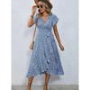 Women Summer New V-Neck Cardigan Tie Short Sleeve Bohemian Swing Vacation Dress