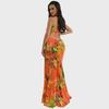 European & American Women's Printed Sexy Slit Sling Long Dress