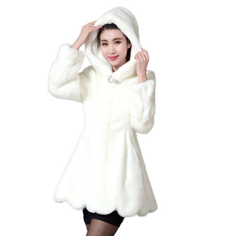 Large Size 3XL Fur Overcoat Women Fur Coat Autumn Winter Female Faux Mink Overcoat Women's Mid-length Hooded Jacket