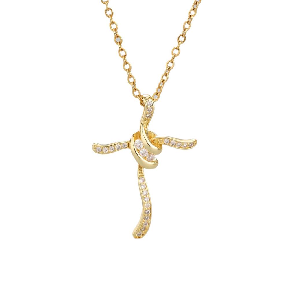 Gold Cross Pendant Necklace - Non-Fading, Light Luxury Style, Christmas Gift, In Stock