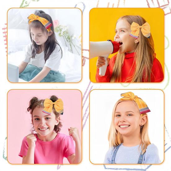 Women Hair Hoop Bright Yellow Pencil Design Bow Decor Hair
