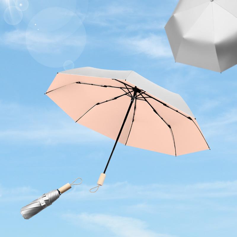 190T Simple Titanium Silver Adhesive Women's Sun Protection Umbrella UV Folding Sun and Rain Dual Use Sunshade Umbrella
