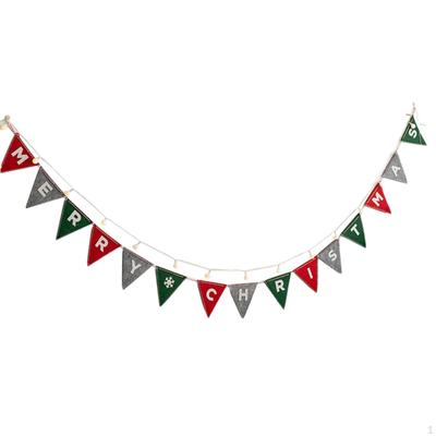Christmas Banner Bunting Backdrop Hanging Flags Pull The Flag for Fireplace Xmas Holiday Front